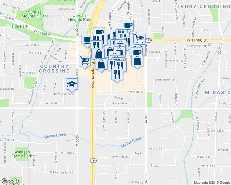map of restaurants, bars, coffee shops, grocery stores, and more near 3761 West Parkway Plaza Drive in South Jordan