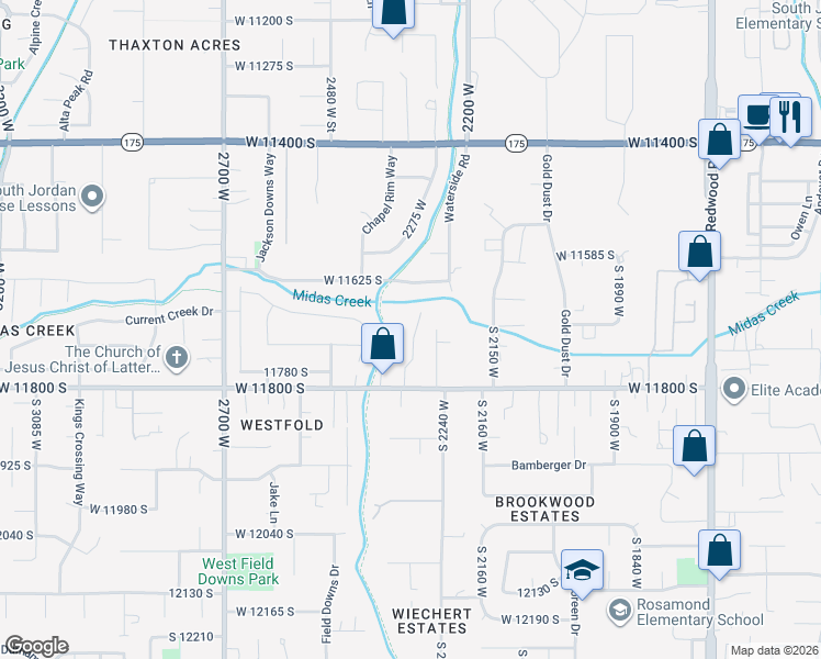 map of restaurants, bars, coffee shops, grocery stores, and more near 11710 South Myers Park Lane in Riverton
