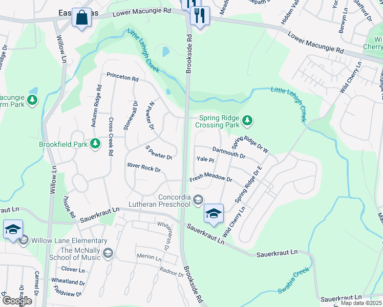 map of restaurants, bars, coffee shops, grocery stores, and more near 2430 Danfield Way in Macungie