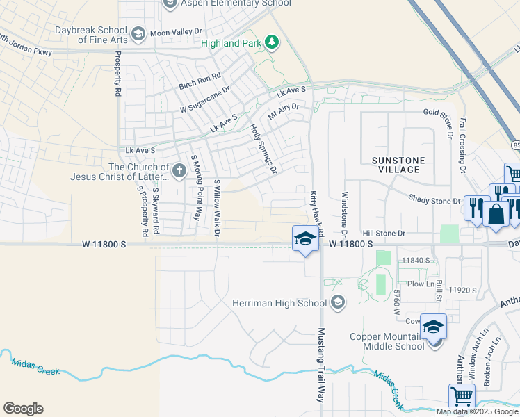 map of restaurants, bars, coffee shops, grocery stores, and more near 6127 Stone Mount Way in South Jordan