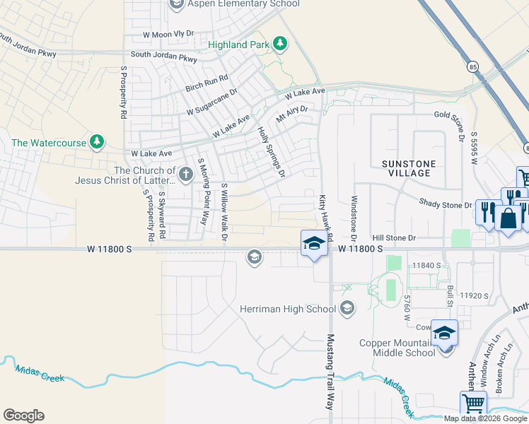 map of restaurants, bars, coffee shops, grocery stores, and more near 6133 West Stone Mount Way in South Jordan