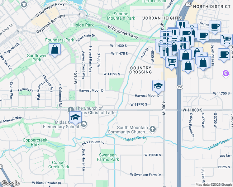 map of restaurants, bars, coffee shops, grocery stores, and more near 4273 Harvest Moon Drive in South Jordan