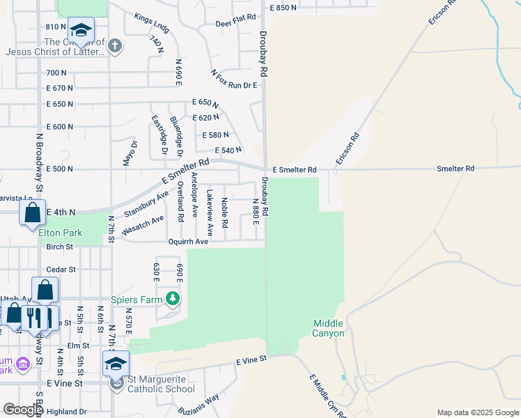 map of restaurants, bars, coffee shops, grocery stores, and more near 866 Uintah Avenue in Tooele