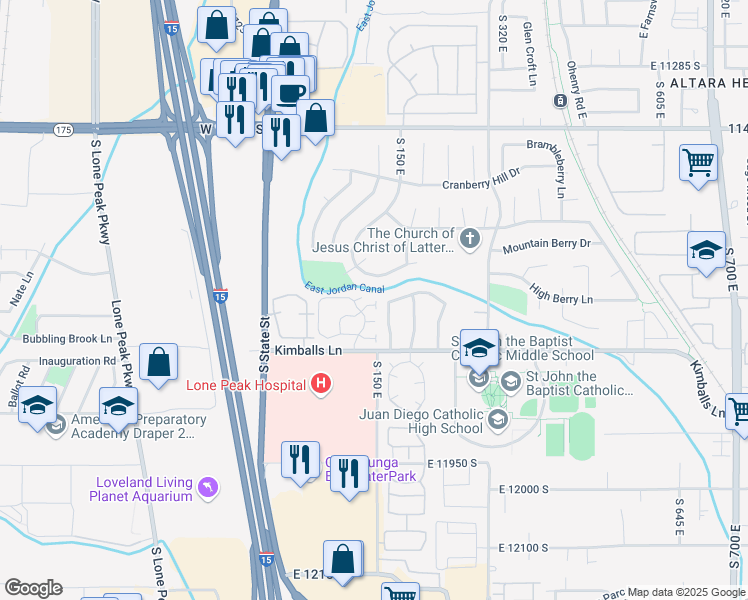map of restaurants, bars, coffee shops, grocery stores, and more near 137 Limbali Court in Draper