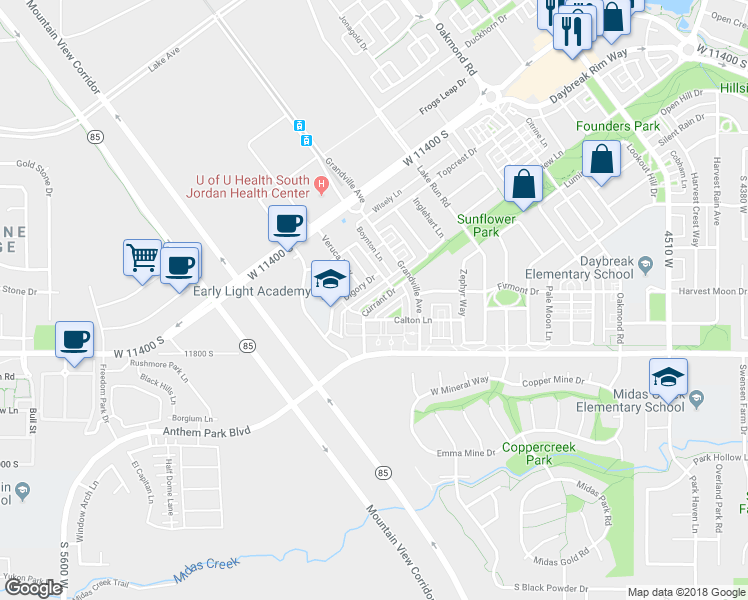map of restaurants, bars, coffee shops, grocery stores, and more near 5044 Currant Drive in South Jordan