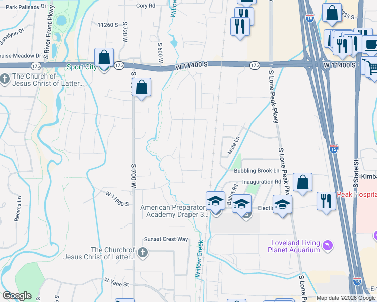 map of restaurants, bars, coffee shops, grocery stores, and more near 11708 Engelmann Drive in Draper