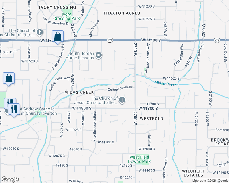 map of restaurants, bars, coffee shops, grocery stores, and more near 11677 Chalk Creek Way in South Jordan