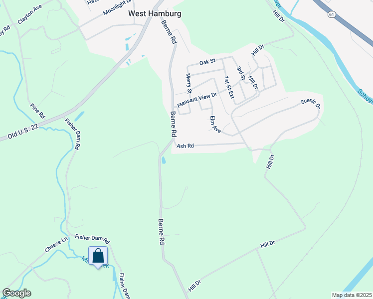 map of restaurants, bars, coffee shops, grocery stores, and more near 19 Ash Road in Hamburg