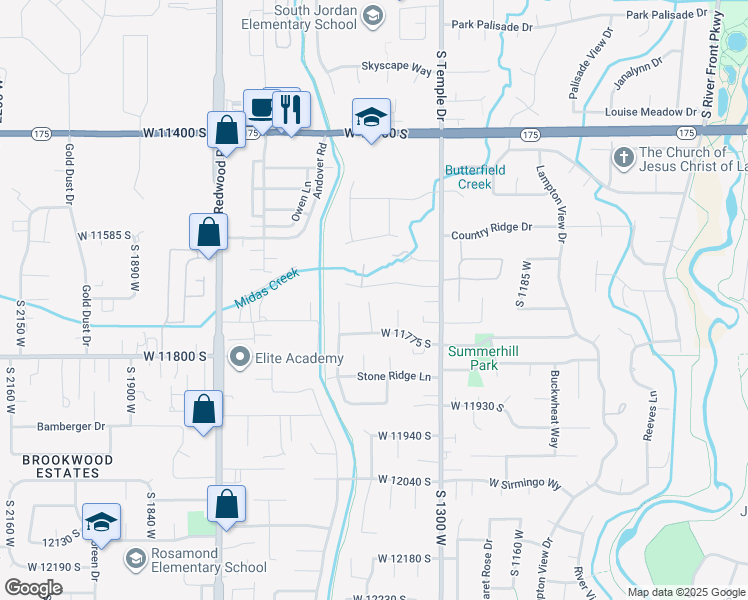map of restaurants, bars, coffee shops, grocery stores, and more near 11697 Tattered Angel Cove in Riverton
