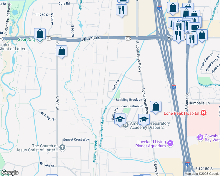 map of restaurants, bars, coffee shops, grocery stores, and more near 11711 Clintwood Drive in Draper
