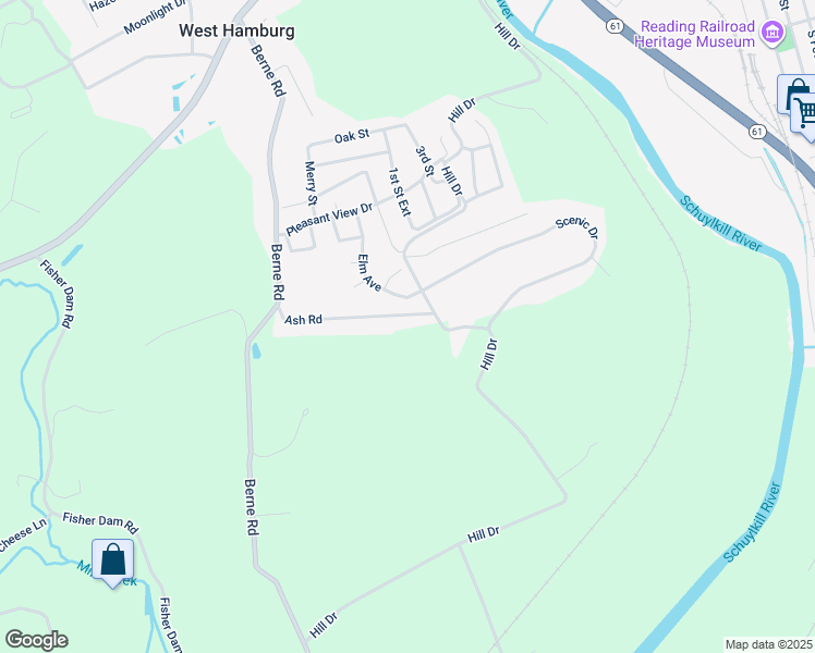 map of restaurants, bars, coffee shops, grocery stores, and more near 71 Ash Road in Hamburg