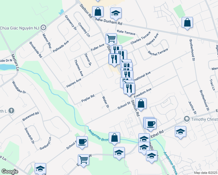 map of restaurants, bars, coffee shops, grocery stores, and more near 6 Halley Court in Piscataway