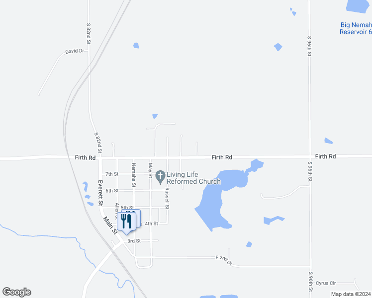 map of restaurants, bars, coffee shops, grocery stores, and more near 404 East 8th Street in Firth