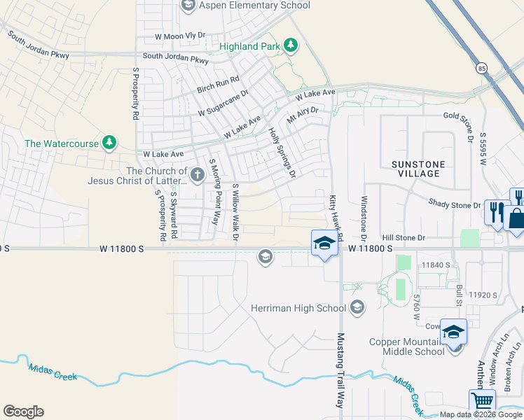 map of restaurants, bars, coffee shops, grocery stores, and more near West Stone Mount Way in South Jordan