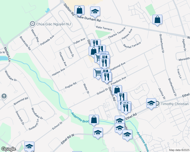 map of restaurants, bars, coffee shops, grocery stores, and more near 110 International Avenue in Piscataway