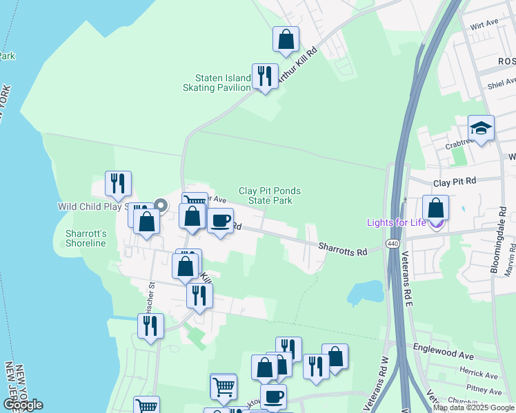 map of restaurants, bars, coffee shops, grocery stores, and more near 154 Storer Avenue in Staten Island