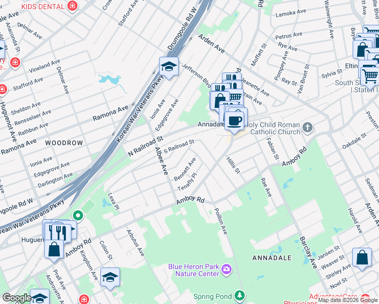 map of restaurants, bars, coffee shops, grocery stores, and more near 24 Downes Avenue in Staten Island