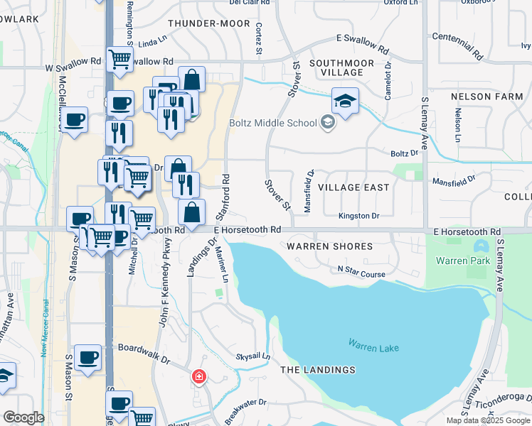 map of restaurants, bars, coffee shops, grocery stores, and more near 3501 Stover Street in Fort Collins