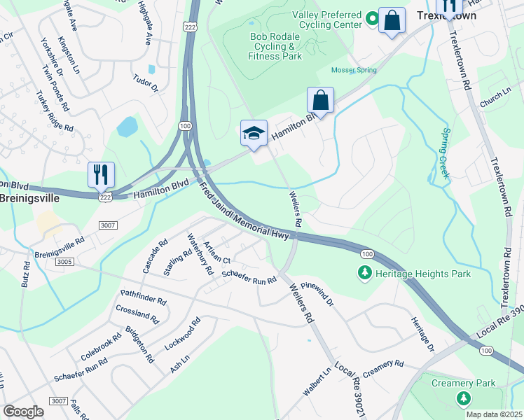 map of restaurants, bars, coffee shops, grocery stores, and more near in Breinigsville