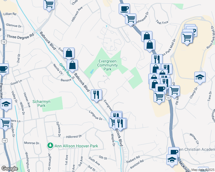 map of restaurants, bars, coffee shops, grocery stores, and more near 903 Tally Drive in Pittsburgh