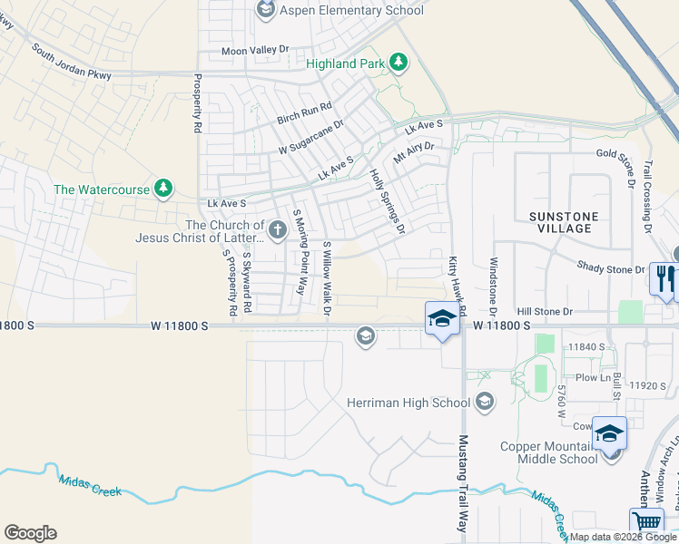map of restaurants, bars, coffee shops, grocery stores, and more near 6212 Stone Mount Way in South Jordan