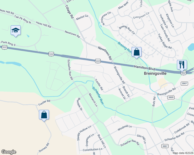 map of restaurants, bars, coffee shops, grocery stores, and more near 1028 Spring White Drive in Breinigsville