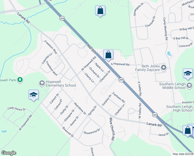 map of restaurants, bars, coffee shops, grocery stores, and more near 4871 Orchard Drive in Lehigh County