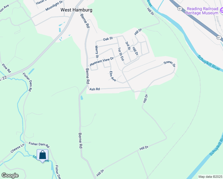 map of restaurants, bars, coffee shops, grocery stores, and more near 71 Ash Road in Hamburg