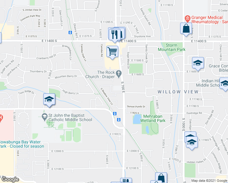map of restaurants, bars, coffee shops, grocery stores, and more near 655 Auburn Fields Way in Salt Lake City