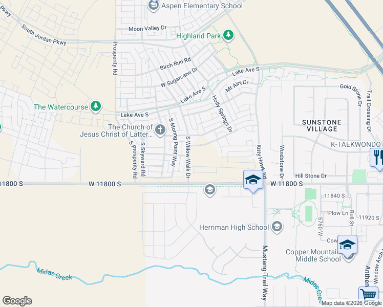 map of restaurants, bars, coffee shops, grocery stores, and more near 11693 South Willow Walk Drive in South Jordan