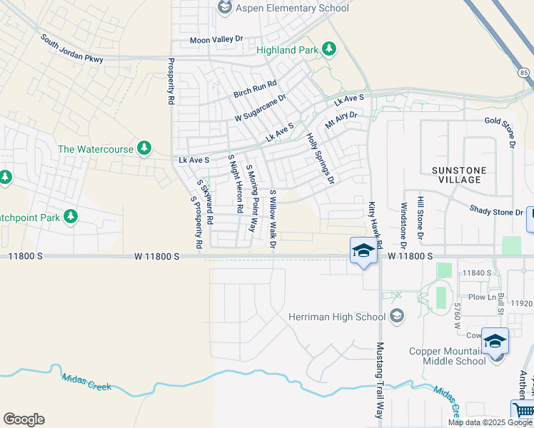 map of restaurants, bars, coffee shops, grocery stores, and more near 11664 South Willow Walk Drive in South Jordan