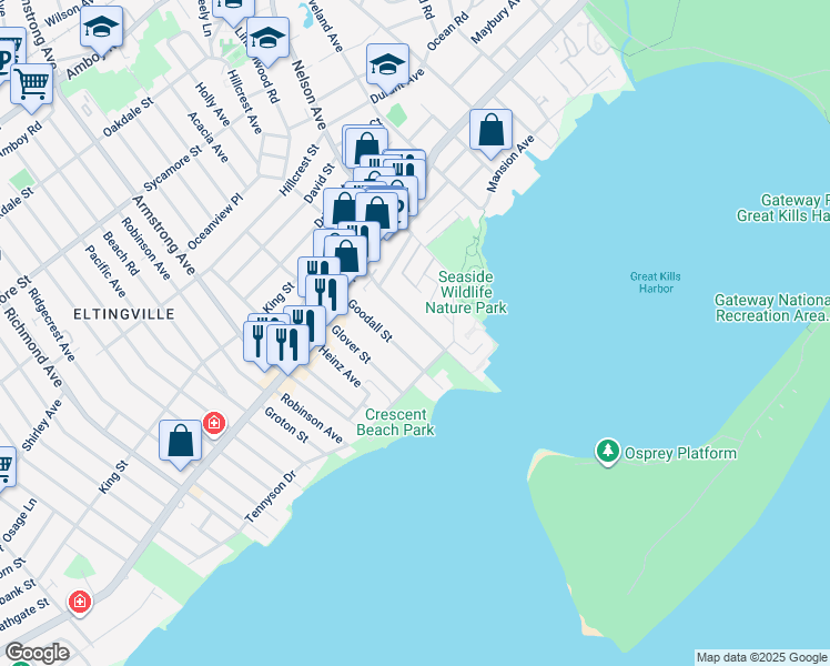 map of restaurants, bars, coffee shops, grocery stores, and more near 218 Wiman Avenue in Staten Island