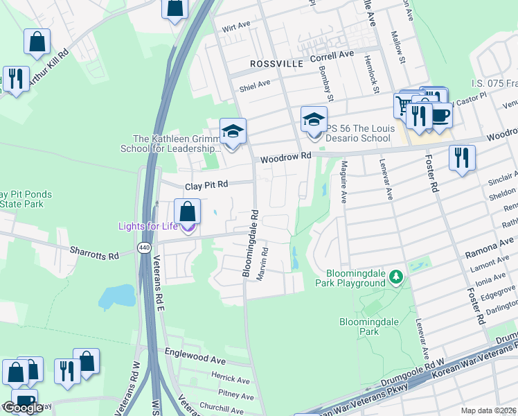 map of restaurants, bars, coffee shops, grocery stores, and more near 76 Lynbrook Avenue in Staten Island