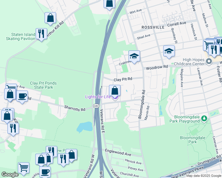 map of restaurants, bars, coffee shops, grocery stores, and more near 77 Salamander Court in Staten Island