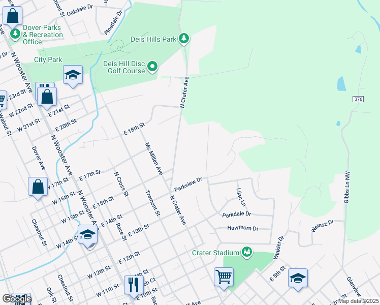 map of restaurants, bars, coffee shops, grocery stores, and more near 1525 North Crater Avenue in Dover