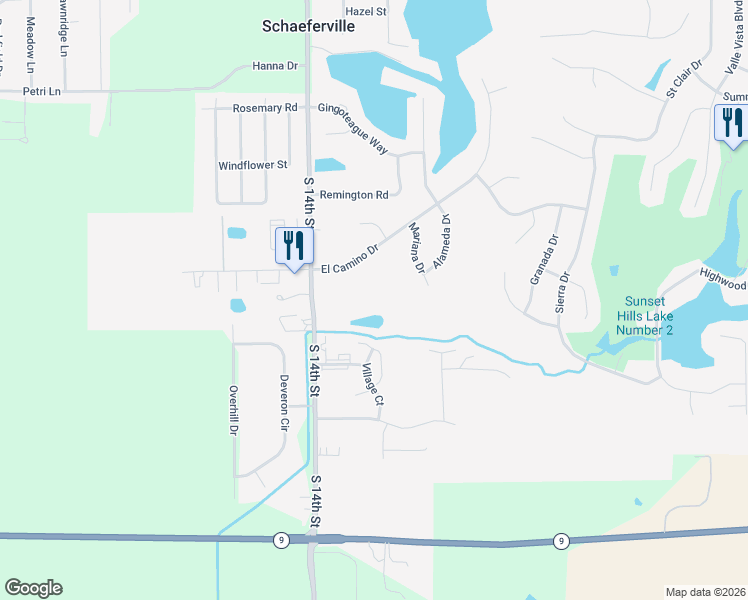 map of restaurants, bars, coffee shops, grocery stores, and more near 1540 El Camino Drive in Pekin