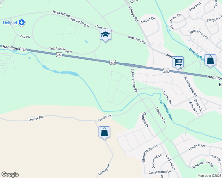 map of restaurants, bars, coffee shops, grocery stores, and more near 9680 Crescent Lane in Breinigsville