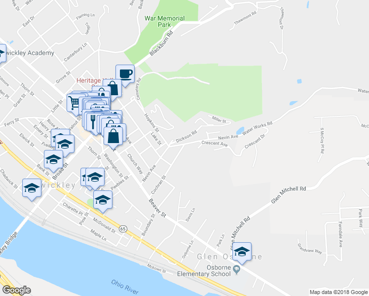 map of restaurants, bars, coffee shops, grocery stores, and more near 752 Cochran Street in Sewickley