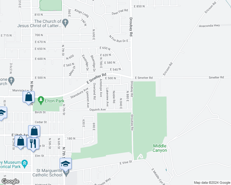 map of restaurants, bars, coffee shops, grocery stores, and more near 806 Uintah Avenue in Tooele