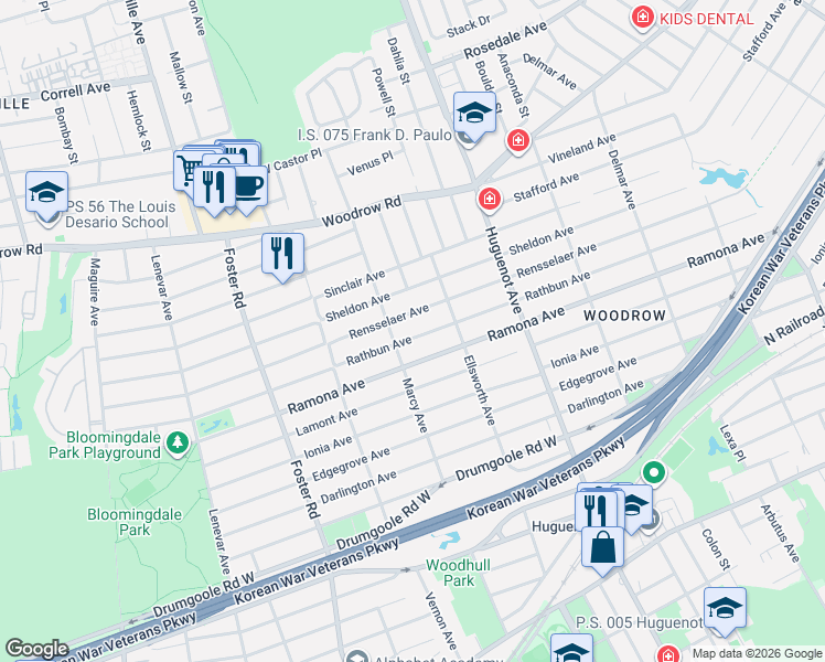 map of restaurants, bars, coffee shops, grocery stores, and more near 735 Marcy Avenue in Staten Island