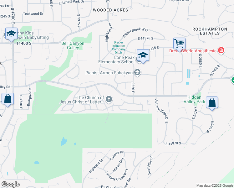 map of restaurants, bars, coffee shops, grocery stores, and more near 2160 Wasatch Boulevard in Sandy