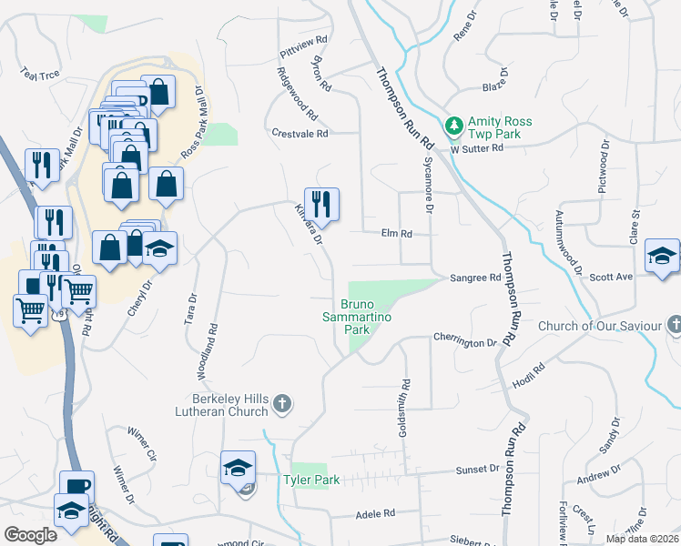 map of restaurants, bars, coffee shops, grocery stores, and more near 226 Kinvara Dr in Pittsburgh