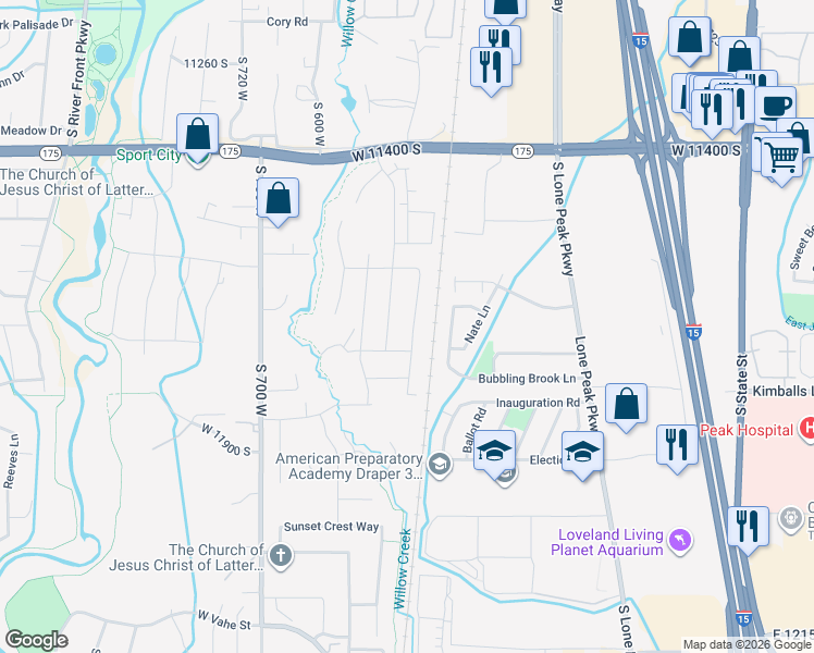 map of restaurants, bars, coffee shops, grocery stores, and more near 425 West 11400 South in Draper