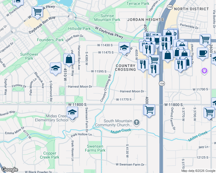 map of restaurants, bars, coffee shops, grocery stores, and more near 11696 South Golden Wheat Cove in South Jordan