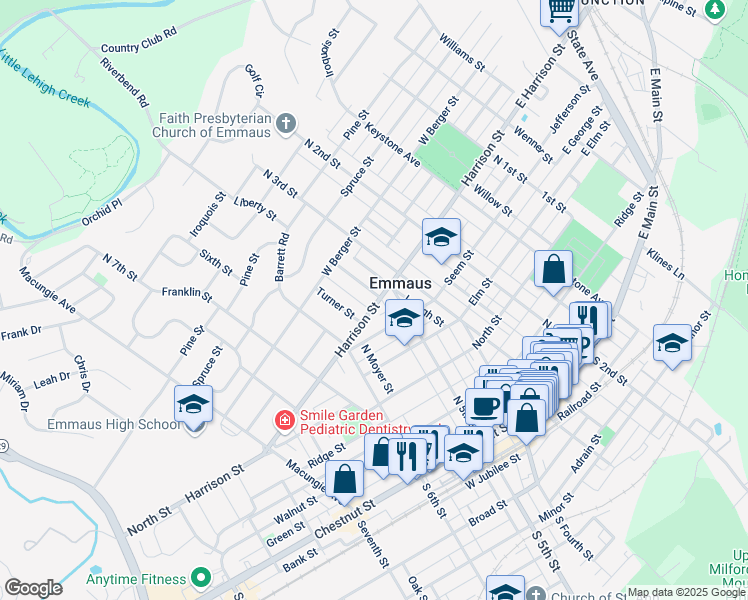 map of restaurants, bars, coffee shops, grocery stores, and more near 504 Liberty Street in Emmaus