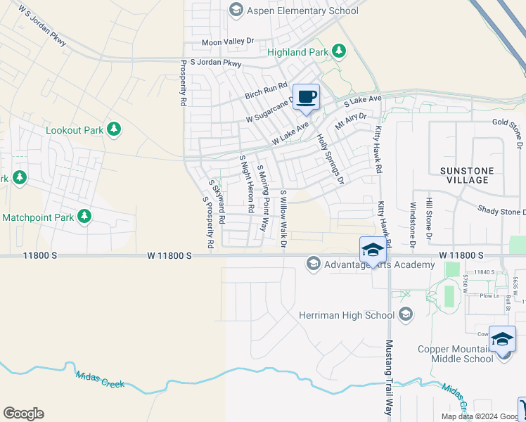 map of restaurants, bars, coffee shops, grocery stores, and more near 6302 West Meadow Grass Drive in South Jordan