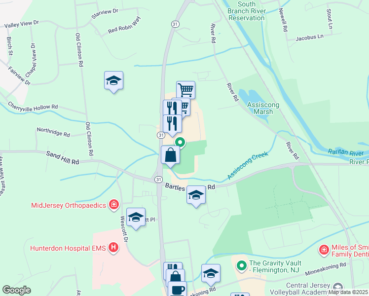 map of restaurants, bars, coffee shops, grocery stores, and more near 326 New Jersey 31 in Flemington