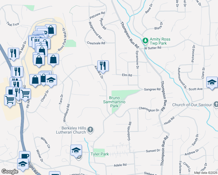 map of restaurants, bars, coffee shops, grocery stores, and more near 226 Kinvara Drive in Pittsburgh