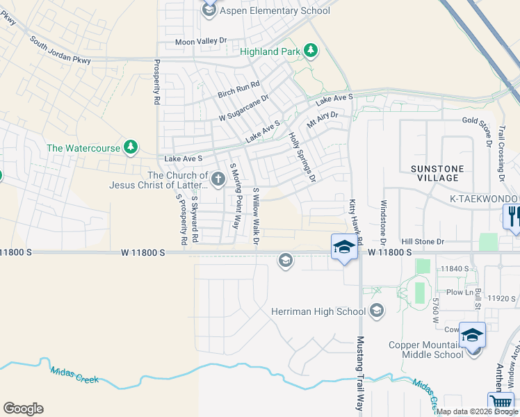 map of restaurants, bars, coffee shops, grocery stores, and more near 11687 South Willow Walk Drive in South Jordan