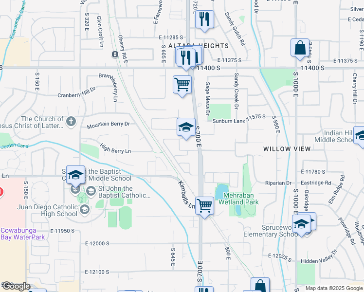 map of restaurants, bars, coffee shops, grocery stores, and more near 11687 Auburn Fields Way in Draper